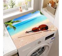 FANSU Tapis de Protection Antidérapant pour Dessus de Machine à Laver, Housse de Protection Machine à Laver Antidérapant Séchage Rapide Absorbant Imprimé Violon 3D (Plage de sable,60x60cm)