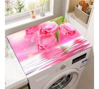 FANSU Tapis de Protection Antidérapant pour Dessus de Machine à Laver, Housse de Protection Machine à Laver Séchage Rapide Absorbant Imprimé Fleur de Tulipe 3D (Fleur de tulipe rose,50x50cm)
