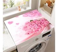 FANSU Tapis de Protection Antidérapant pour Dessus de Machine à Laver, Housse de Protection Machine à Laver Antidérapant Absorbant Imprimé Fleur de Rose 3D (Cœur d'amour,50x60cm)