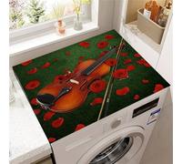 FANSU Tapis de Protection Antidérapant pour Dessus de Machine à Laver, Housse de Protection Machine à Laver Antidérapant Séchage Rapide Absorbant Imprimé Violon 3D (Fleur de rose rouge,60x60cm)