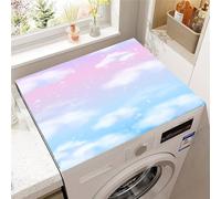 FANSU Tapis de Protection Antidérapant pour Dessus de Machine à Laver, Housse de Protection Machine à Laver Antidérapant Séchage Rapide Absorbant Imprimé Nuages 3D (Ciel rose,50x50cm)