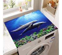 FANSU Tapis de Protection Antidérapant pour Dessus de Machine à Laver, Housse de Protection Machine à Laver Antidérapant Séchage Rapide Absorbant Imprimé Dauphin 3D (Océan bleu,50x50cm)