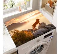 FANSU Tapis de Protection Antidérapant pour Dessus de Machine à Laver, Housse de Protection Machine à Laver Antidérapant Séchage Rapide Imprimé Golden Retriever 3D (Lever de soleil,60x60cm)