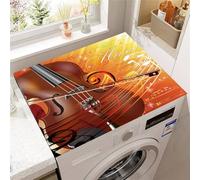 FANSU Tapis de Protection Antidérapant pour Dessus de Machine à Laver, Housse de Protection Machine à Laver Antidérapant Séchage Rapide Absorbant Imprimé Violon 3D (Violon marron,60x60cm)