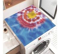 FANSU Tapis de Protection Antidérapant pour Dessus de Machine à Laver, Style Tie Dye Housse de Protection Machine à Laver Antidérapant Séchage Rapide Absorbant (Bordeaux + Bleu,60x60cm)