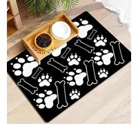 FANSU Tapis pour Gamelle Chien Absorbant Antidérapant Rectangulaire, Tapis Gamelle Chat Diatomite Séchage Rapide Antidérapant, Chien Accessoires Lavable pour Bols à Nourriture (Noir 1,30x50cm)