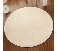 FANSU Tapis Salon Shaggy Design Moderne Poils Longs Ronde Couleur Unie, Interieur Antidérapant Ultra Doux Descente de lit Grande Taille Tapis pour Salon Chambre Canapé Natte (Blanc-crème,80cm)