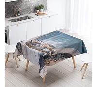FANSU Tigre 3D Style Rectangulaire Nappe de Table, Anti Tache Imperméable Résistant Lavable pour Salle à Manger/Jardin/Extérieur Intérieur (Bord de mer,140x240cm)