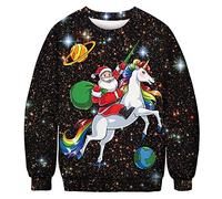 FANSU Unisexe Ugly Christmas Sweater Pull de Noël Pullover, Jumper 3D Licorne de Noël Imprimé Xmas Graphique Pull Manches Longues Sweatshirts pour Hommes (L,GK048-Licorne)