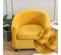 FANSU Velvet Housse de Fauteuil Cabriolet Chesterfield Extensible 2-Pièces, Elegant Couleur Unie Couverture de Fauteuil Antidérapant, Tub Chair Housse de Canapé avec Housse de Coussin (Jaune)