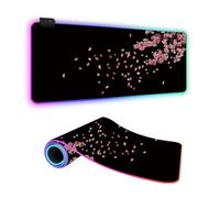 FANSU XXL RGB Tapis de Souris Gaming, 3D LED 14 Effets Éclairage Antidérapante Grand sous Main Bureau pour Clavier et Souris, USB- Mouse Pad pour PC Gamer (Fleurs De Cerisier,350x300x4mm)