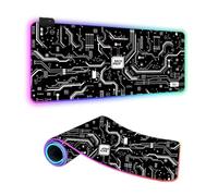 FANSU XXL RGB Tapis de Souris Gaming, 3D LED 14 Effets Éclairage Antidérapante Grand sous Main Bureau pour Clavier et Souris, USB- Mouse Pad pour PC Gamer (Circuit Imprimé Noir,350x300x4mm)