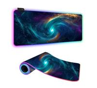 FANSU XXL RGB Tapis de Souris Gaming, LED 14 Effets Éclairage Antidérapante Grand sous Main Bureau pour Clavier et Souris, USB- Mouse Pad pour PC Gamer (Cyan,900x400x4mm)