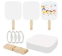 Fansunta Lot de 30 éventails d'église avec poignée en éventail, bâtons en bois ondulés, papier cartonné blanc, ruban adhésif double face pour loisirs créatifs, peinture