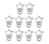 FANSWAN Lot de 10 porte-clés creux en forme de lune - Accessoires de porte-clés - Fermoir mousqueton - Fabrication de bijoux - Argenté - Étoile A