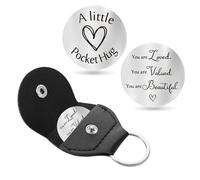 FanSynrare Pocket Hug Token, Pièce de Rappel Gravée en Acier Inoxydable avec Etui de Porte-Clés en Cuir PU, Souvenir Sentimental pour Relation à Longue Distance, Famille, Amis, Collègues