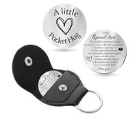 FanSynrare Pocket Hug Token, Pièce de Rappel Gravée en Acier Inoxydable avec Etui de Porte-Clés en Cuir PU, Souvenir Sentimental pour Relation à Longue Distance, Famille, Amis, Collègues
