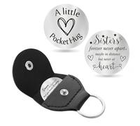 FanSynrare Pocket Hug Token, Pièce de Rappel Gravée en Acier Inoxydable avec Etui de Porte-Clés en Cuir PU, Souvenir Sentimental pour Relation à Longue Distance, Famille, Amis, Collègues