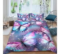 Fantaisie butterfly Parure de Lit Confortable Microfibre Hypoallergique 3 pièces Magical glowing wings Linge de Lit avec 2 x Taies d'oreiller Super Douce for les Enfants Super king（260x220cm）