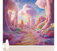 Fantaisie Candyland Sucette Autocollant Papier Peint, Château Coloré Bonbons Resistant a l'eau Mural, Conte de Fées Stickers Muraux poster Pour Salon Chambre Cuisine Décoration Murale 150x105 cm