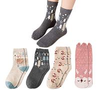 Fantaisie Chaussettes Femme 39 42, Lot de Chaussette Femmes Coton Chaude Thermiques 4 Paire, Mi Haute Chaussettes d'hiver automne Cadeaux de Noël pour Femme Filles