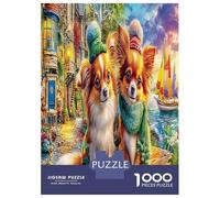 Fantaisie Chien Ange 1000 Pièces Deux Corgis avec foulardes Puzzles De Défi Jouet Jeu Impossible Décoration D'intérieur Et Enfants À Partir De 14+ Ans Adultes Cadeaux 52x38cm/1000pcs