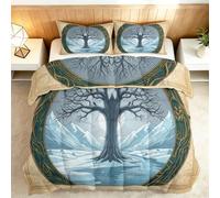 Fantaisie Couette Imprimée 240 x 220 cm, Couette 4 Saisons Reversible Vintage Montagnes Paysage Enneigé Arbres Nus Couverture Respirante et Douce pour lit 2 Personnes, Édredon Lavable en Machine