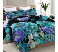 Fantaisie Couette Réversible 220 x 240 cm Sombre Conte Fée Coquelicot Bleu Couettes Imprimée 4 Saisons, Bleu Noir Couette Matelassée sans Housse pour Ete Hiver 2 Personnes vec 2 Taies d'oreiller