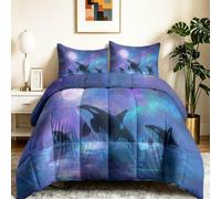 Fantaisie Couette sans housse avec taie d'oreiller, parure de lit légère en microfibre douce 200 x 200 cm, Vie Marine Baleine Ciel Étoilé Lac Parure de lit réversible pour toutes les saisons Violet