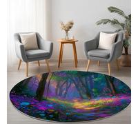 Fantaisie Couleur Doux Tapis Rond 60 cm, Lavable Antidérapant Poil Ras Carpet, Motif Chemin Fleurs Forêt Descente de Lit Chambre Adulte Salon Salle a Manger Bureau Table Basse