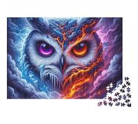 Fantaisie de Hibou de Glace de feu Puzzle 1000 Pièces Carton Premium pour Couples, Puzzle De Concentration, Temps De Loisir en Intérieur, pour Nouveaux Propriétaires 52x38cm/1000pcs