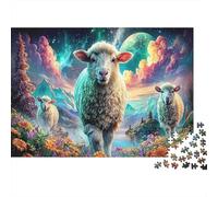 Fantaisie de Moutons Papier résistant Moutons poilus dans Une Prairie Fleurie Magique Puzzle Anti-Stress Cadeau d’Anniversaire 52x38cm/1000 pièces