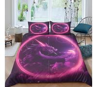 Fantaisie Dragon Ensemble De Literie Microfibre 3 Pièces Imprimé en 3D Super Douce Neon Cosmic Art Housse de Couette avec Fermeture Éclair Résistante for Chambre de garçons Double（200x200cm）