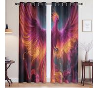 Fantaisie Flamme Phénix Rideau pour Chambre à Coucher et Salon - Réduction du Bruit Rideau Fenêtre à Imprimé, Rouge, 140L X 175H cm (2 Panneaux)