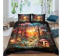 Fantaisie forêt scène Ensemble De Literie Microfibre résistante 3 pièces 3D Effet Confortable Enchanted woodland Parure de Lit avec Fermeture Éclair Douce for Chambre de garçons Single（140x200cm）