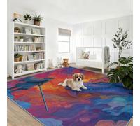 Fantaisie Jeu Tapis de Salon Lavable en Machine Antiderapant | Imprimé Chevalier Dragon Épée, Tapis Doux et Léger pour Salle à Manger Chambre Couloir Bureau 160 x 230 cm
