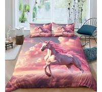 Fantaisie Licorne Housse De Couette Pour Adultes Et Enfants Housses De Couettes 3D Imprimé Pink Nuages E Avec Fermeture À Glissière Avec Taies Microfibr Parure De Lit 3 Pièces Double(200x200cm)