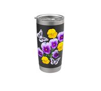 Fantaisie Papillons Blancs Violet Jaune Pensées Formes Mania Gobelet isotherme en acier inoxydable double paroi