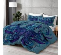 Fantaisie Pieuvre Lignes Printed Comforter Set, All-Season Alternative Duvet Insert, Bleu Violet Soft Quilted Bedding for Bedroom Decor, Breathable Comforter for Summer AC & Winter 220×240 cm