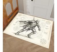 Fantaisie Rétro Paillasson D'Entrée Discret Absorbant - 50 x 80 cm - Antidérapant - Lignes Guerriers en Armure Tapis Sol pour Entrée d'animaux Domestiques Cuisine Salle Bain - Gris Vieilli