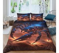 Fantaisie Scorpion Housse de Couette Entretien Facile Microfibre Hypoallergique 3 pièces Sci-FI Creature Art Linge de Lit avec 2 Taies d'oreiller Léger for Garçons Adolescents Super King（260x220cm）