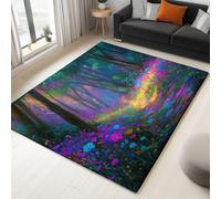 Fantaisie Tapis de Salon Lavable 120 x 170 cm, Faible Poil Antidérapant Adapté à l'aspirateur avec Motif Chemin Fleurs Forêt Tapis Chambre pour Commercial de Bureau, Couleur