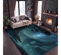 Fantaisie Tapis de Salon Lavable 120 x 170 cm, Paysage Forêt Arbre Géant Cascade Tapis Antidérapant à Poils Ras - Moquette Décoration de Sol Douce et Pliable pour Chambre Bureau Chambre d'enfant