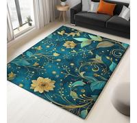 Fantaisie Tapis de Salon Lavable 160 x 230 cm, Faible Poil Antidérapant Adapté à l'aspirateur avec Motif Vintage Fleurs Vignes Tapis Chambre pour Commercial de Bureau, Bleu Foncé
