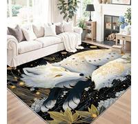 Fantaisie Tapis de Salon Lavable 80 x 150 cm, Faible Poil Antidérapant Adapté à l'aspirateur avec Motif Neige Fleurs Animaux Renard Tapis Chambre pour Commercial de Bureau, Crème
