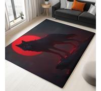 Fantaisie Tapis de Salon Lavable 80 x 150 cm, Faible Poil Antidérapant Adapté à l'aspirateur avec Motif Mystère Animaux Loup Tapis Chambre pour Commercial de Bureau, Noir