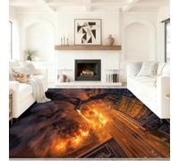 Fantaisie Tapis de Salon Moelleux et Confortable 140 x 200 cm Rouge | Tapis Salon, Moquette, Descente De Lit Tapis Chambre Destruction Flammes Dragon à Manger Douce Antidérapant Cuisine Salle