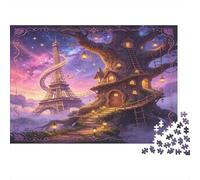 Fantaisie Tour Eiffel Paris Puzzle 1000 Pièces Papier pour Adultes Cabane dans Les Arbres Scène de Nuit Détente Focus Cadeau 52x38cm/1000pcs
