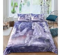 Fantaisie unicorn Parure de Lit Hypoallergique Microfibre 3 pièces Imprimé en 3D Hiver magical scène Ensemble De Literie avec Taie d'oreiller Ultra Douce for Garçons Filles Single（135x200cm）