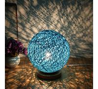 Fantasee Lampe de table LED en forme de boule de rotin alimentée par USB Cadeau d'anniversaire créatif pour chambre à coucher, maison ou salle de bibliothèque - Diamètre 15 cm Intensité variable Bleu